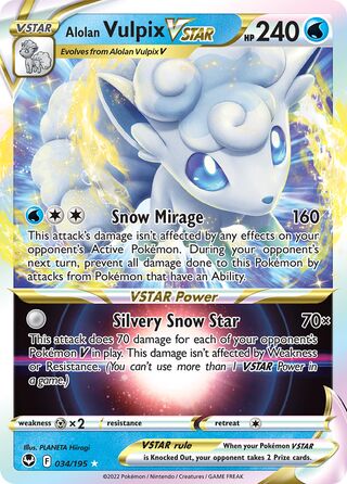 Alolan Vulpix VSTAR, Play! Pokémon Prize Pack Series Three 034/195