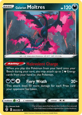 Galarian Moltres, Play! Pokémon Prize Pack Series One 093/203