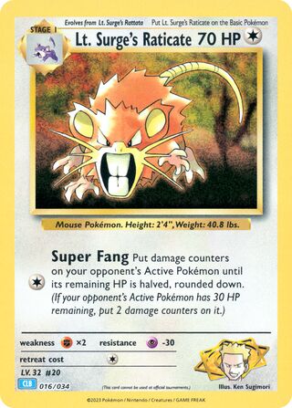 Lt. Surge's Raticate, Pokémon TCG Classic (Blastoise) 016/034