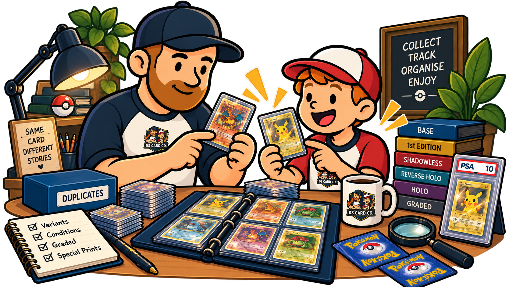 Collector recording detailed information about Pokémon cards